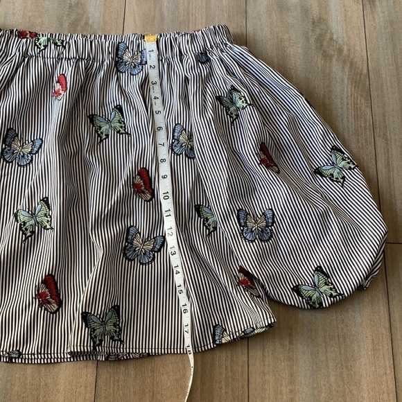 Zara embroidered butterfly striped puff sleeve top off shoulder size medium - Picture 4 of 6